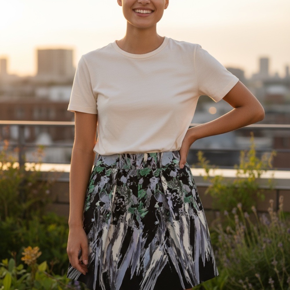 NWT Milly Black and Green Abstract Mini Skirt